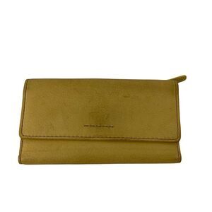 Fossil Wallet Yellow Genuine Leather Trifold Classic Checkbook Insert Pockets